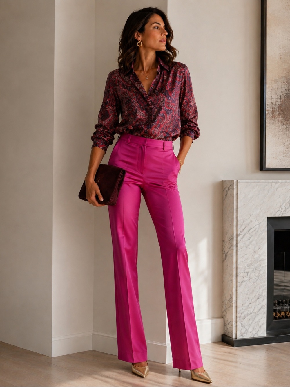 NWT ETRO Milano Fuchsia Pink Tailored Straight Leg Trousers Size IT 42 US 6